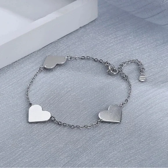 NEW HEART 925 STERLING SILVER CHAIN BRACELET, NICE BRACELET, CUTE BRACELET - Picture 3 of 6